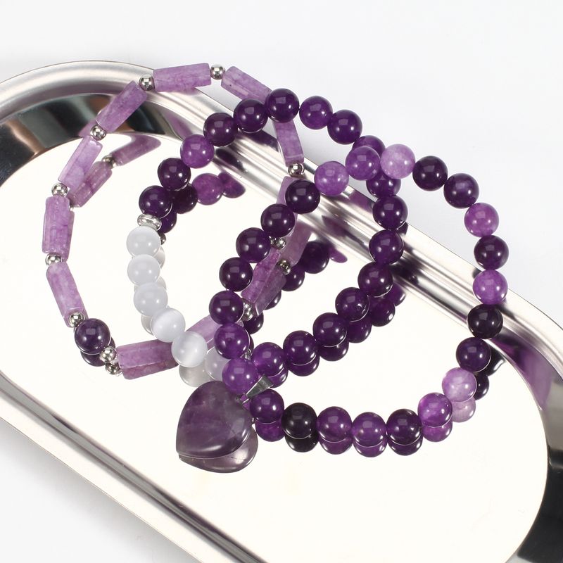 8 cm Cat's Eye Amethyst Natural Stone Bracelet Love Pendant Elastic Adjustable_voghion.com