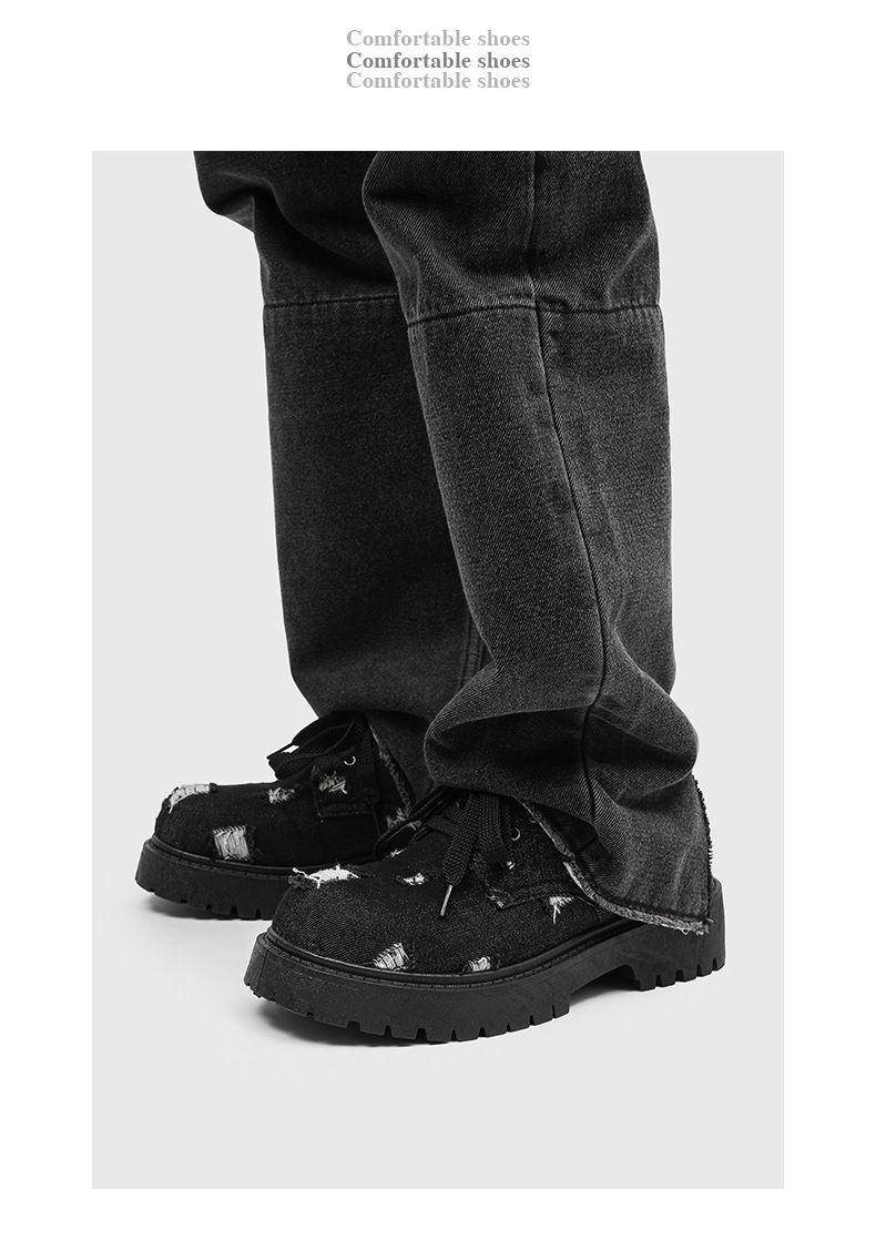 Men's Retro Chunky Sole Cowboy Denim Martin Boots - Low Top Vintage Style With Thick Platform_voghion.com
