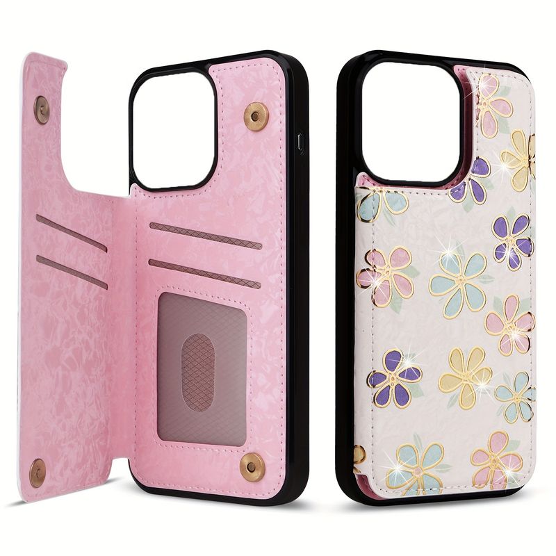 Floral Wallet Case for 15/14/13/12/11 Pro Max, XS Max, XR, SE, 8, 7, 6s Plus - Premium PU Leather Flip Folio with Card Holder, Kickstand, Card Slots,_voghion.com