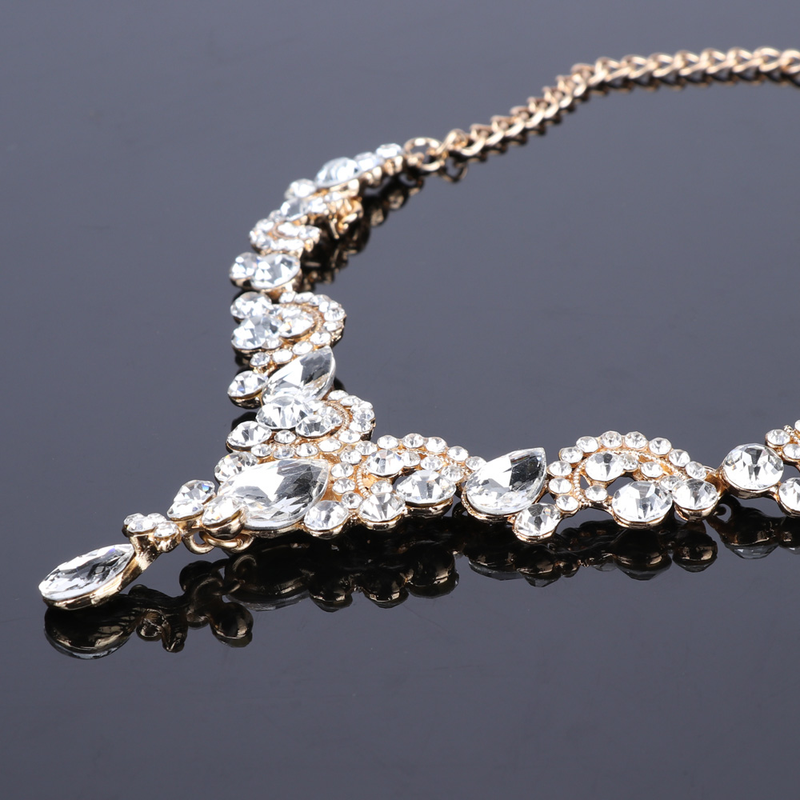 Luxuriöse Statement-Halskette, Ohrringe, Armband, Ring, Schmucksets für Frauen, Kristall-Lätzchen, goldfarbene Kette, Brautschmuck_voghion.com