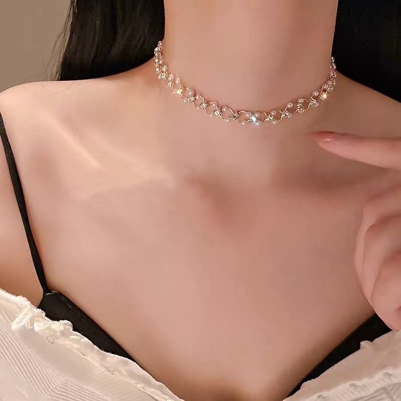 Mote perle hjerteformet halskjede, dame krystallperle sommerfuglanheng, bryllupsfest, retro koreansk smykkegave_voghion.com