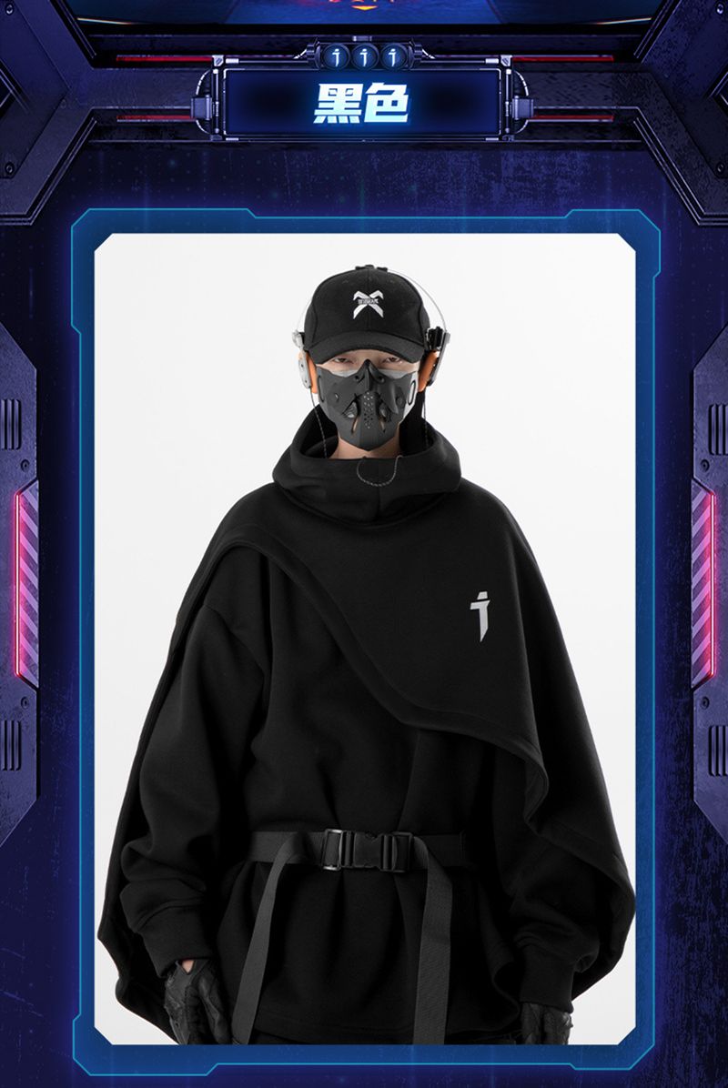 ARENS Fashion Cloak Felpe con cappuccio da uomo Techwear Streetwear Felpa con cappuccio Pullover Nero Grigio Darkwear Felpa oversize a collo alto unisex_voghion.com