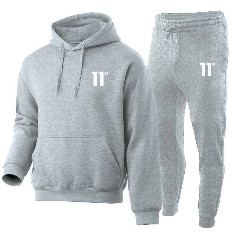 Straight autumn and winter casual hooded set, trend plush sweater, sanitary pants, sports men's two-piece set_voghion.com
