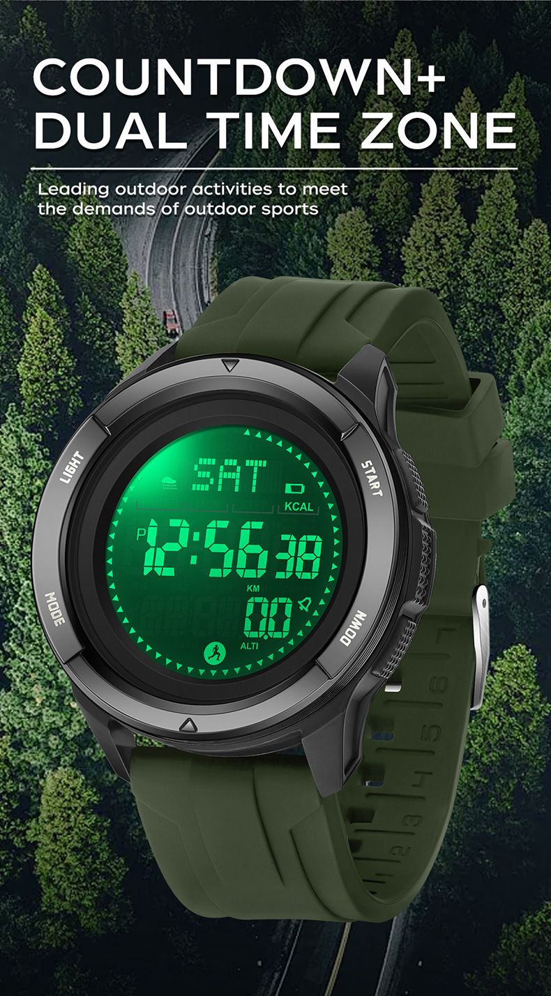Multifunctional Digital Sports Watch With Compass, Step Counter, Metronome, Waterproof 50m, Dual Time Zone, Night Light, Stopwatch, Alarm_voghion.com