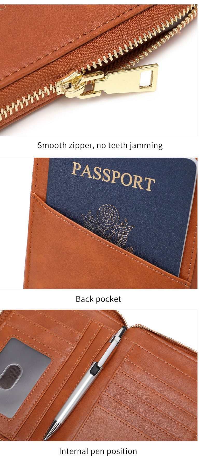 RFID-blokkerende paspoorthouder - Multifunctionele reisportemonnee met rits, veilige documentenorganizer voor internationale reizen_voghion.com