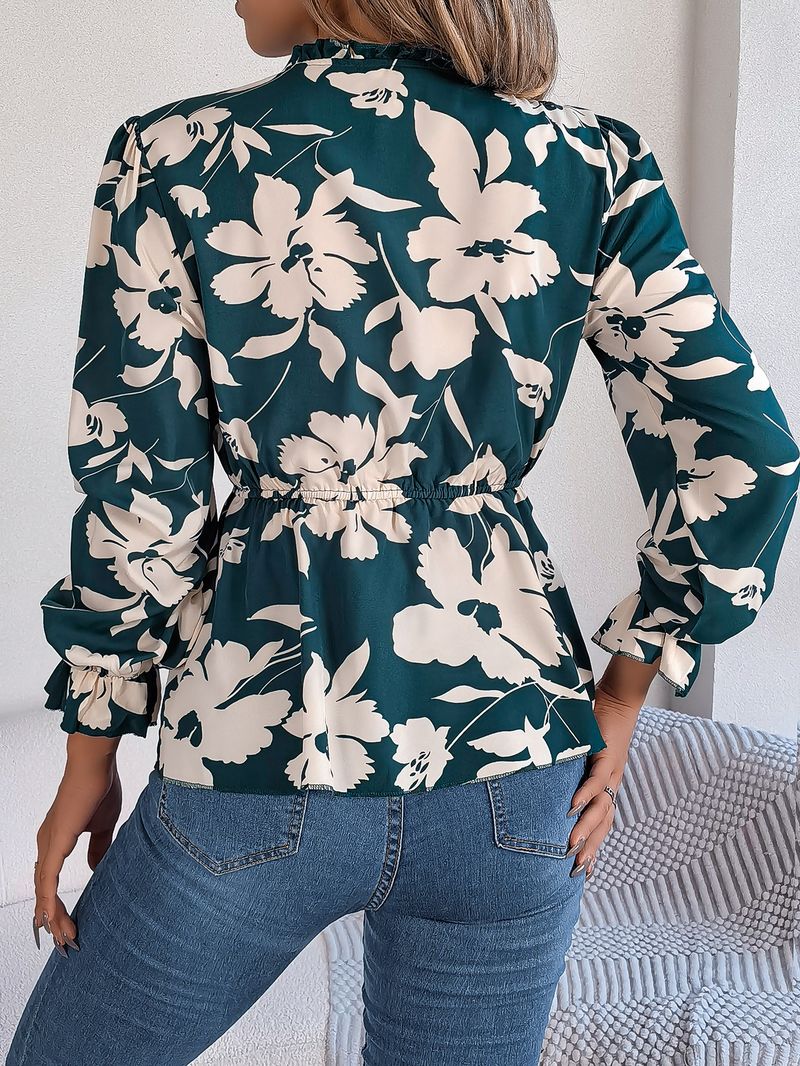 2025 herbst Winter Neue Casual Floral Lace-Up Langarm Chiffon Bluse frauen Mode_voghion.com