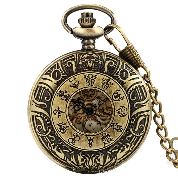 Orologio al quarzo creativo con quadrante cavo in bronzo a dodici costellazioni, regalo per uomo e donna_voghion.com