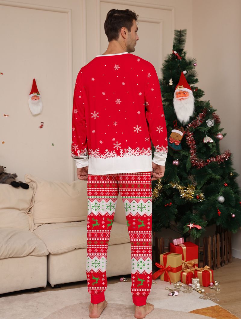 Christmas Red Parent Child Outfit Independent Station New Fat Deer Head Cartoon Suit Holiday Pajamas Home Clothes_voghion.com