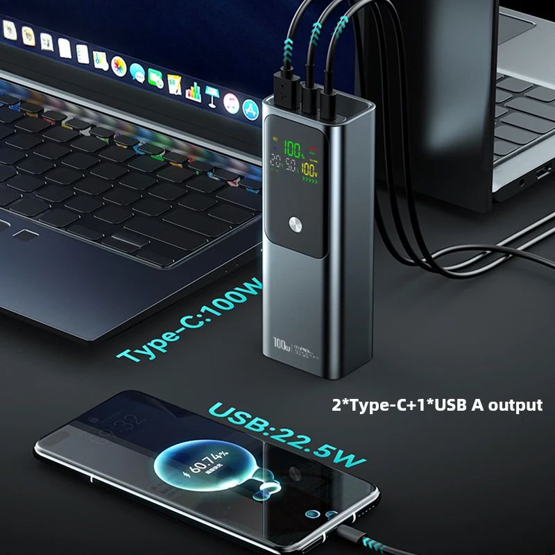 20000 mAh Powerbank mit großer Kapazität, tragbar, 100 W, USB C, schnelles Laden, mobiler externer Akku für iPhone 16_voghion.com