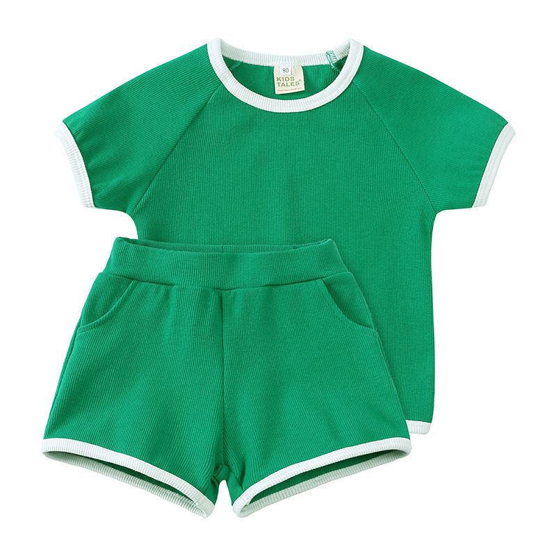 Vêtements pour tout-petits garçons, ensemble deux pièces ample, couleur unie, short à manches courtes pour bébé_voghion.com