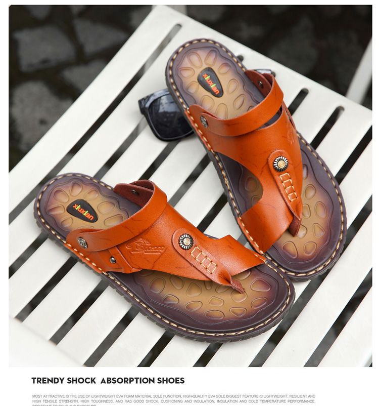 Scarpe da spiaggia casual estive, versione coreana antiscivolo, sandali in pelle alla moda, infradito, sandali da uomo a doppio uso,_voghion.com