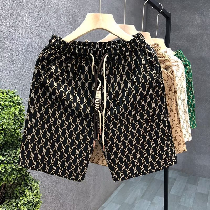 Leichte, luxuriöse Freizeitshorts für Herren, Sommer-Buchstabendruck, modische, vielseitige Fünfviertelhose, Strandhose für Herren, gerades Bein, große Shorts_voghion.com