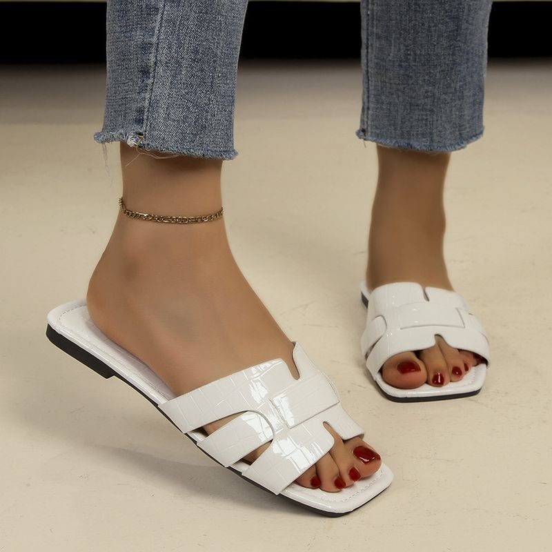 Solid Color Casual Stone Flat Slippers New Square Head Slip-on Slippers_voghion.com