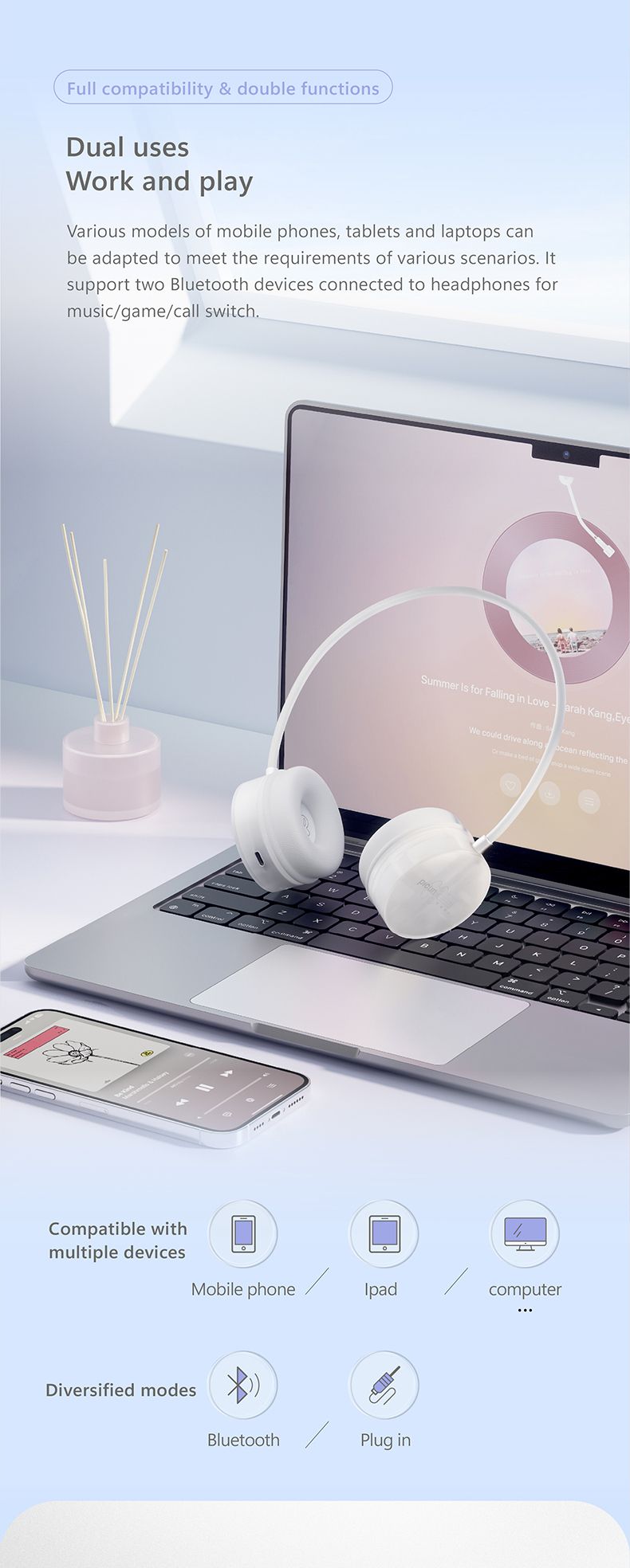 Picun I30 Wireless Headphone HiFI Stereo Lightweight Bluetooth 5.3 Headset With Microphone 36Hrs Playtime For Phone PC_voghion.com