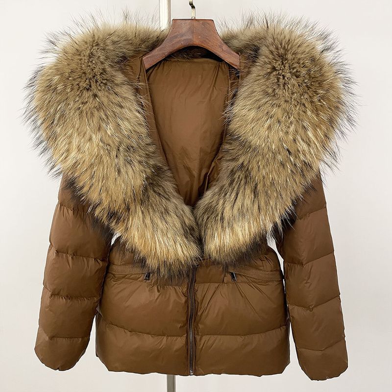 Nuovo stile caldo del commercio estero, giacca corta da donna con collo in vera pelliccia di volpe, giacca in piumino con vita sottile e spessa_voghion.com