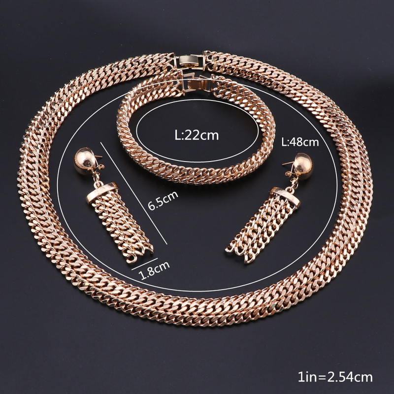 Set de bijuterii de petrecere de culoare aurie africană pentru femei, costum de sârmă cu farmecul colierului, brățării, cercei, bijuterii de mireasă nigeriene_voghion.com