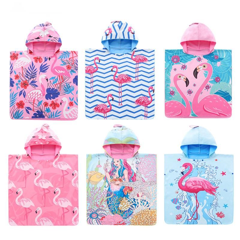 Beach Towel For Children, Wearable Hooded Printed Cape Bath Towel, Double-Sided Fleece, Ultra Soft Ocean_voghion.com