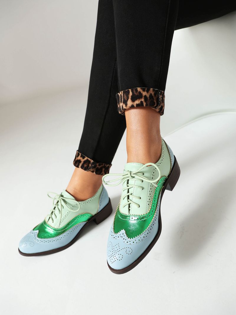 Plus-size lente enkel schoenen vintage Britse kleur contrast Braddock diepe veterschoenen damesschoenen_voghion.com