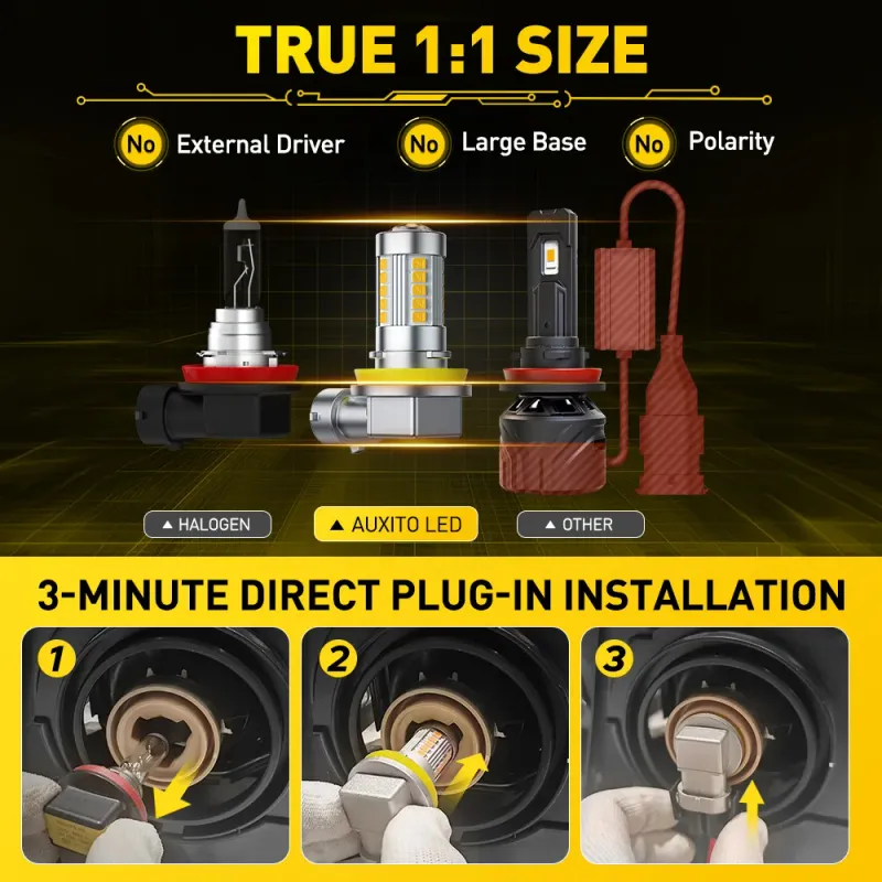 AUXITO 2Pcs H8 H11 LED Bulb H16JP H10 9006 HB4 Led Lamp Super Bright Car Fog Lights Day Driving Running Light 6500K_voghion.com