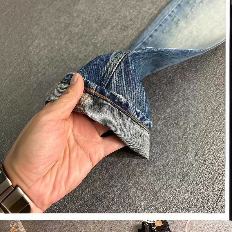 Men's Clothing High End Series! Slightly Flared Trousers Men's Jeans Non Elastic And Smooth Classic Monkey Distressed Washed_voghion.com