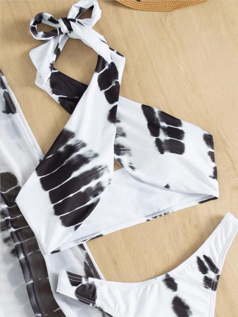 Women's Full Print Vertical And Horizontal Bikini Swimsuit And Covered Pants Bikini_voghion.com