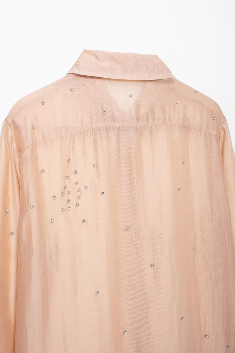Ropa de mujer Otoño e invierno 2024 nueva moda cárdigan, camisa de manga larga bordada con joyas_voghion.com