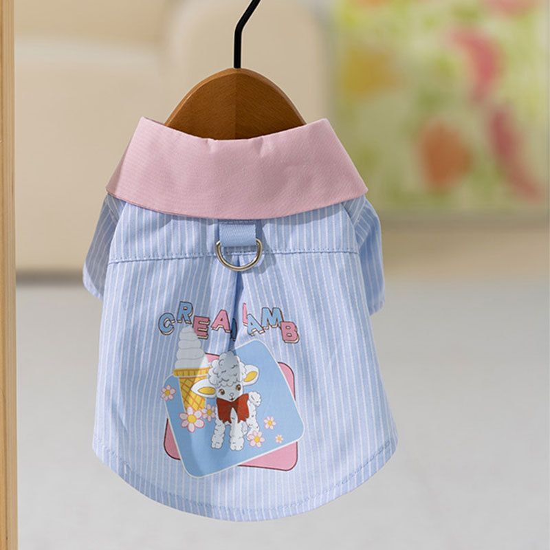 Pet Spring Summer Thin Striped Collar Polo Shirt Small And Medium Sized Teddy Two Leg Dog Clothes_voghion.com