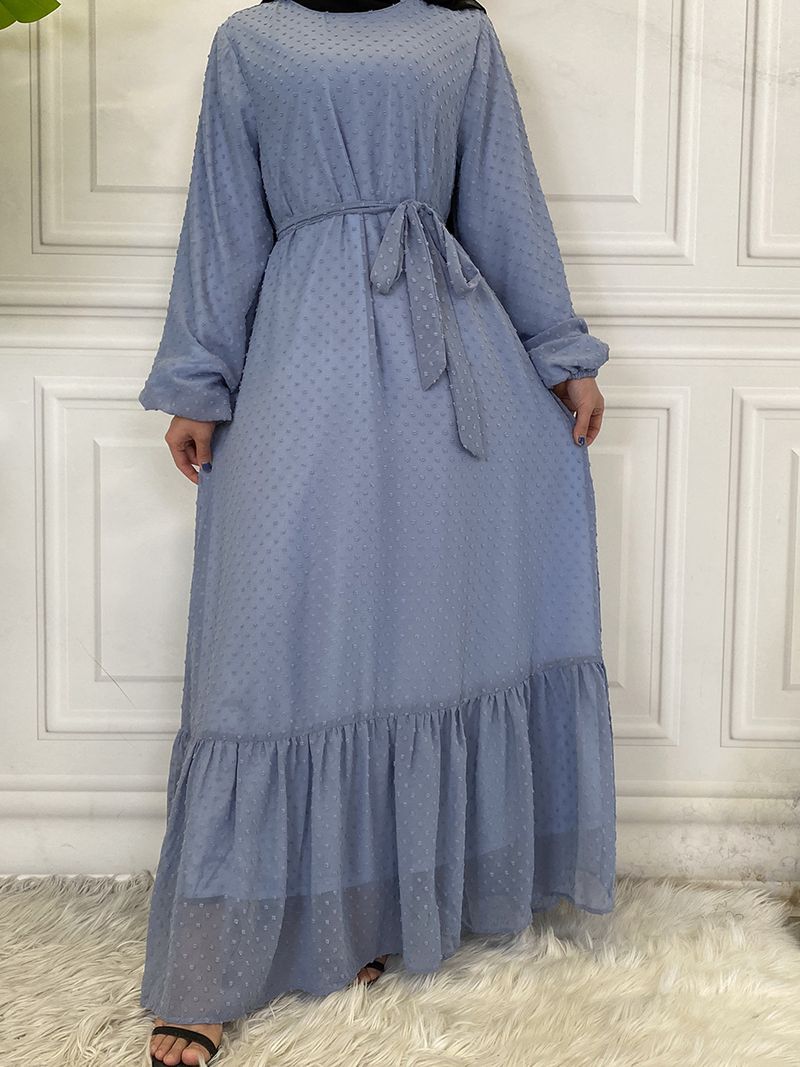 Laatste moderne mode Ruffle Polka islamitische kleding Kaftan met voering Vrouwen moslim Maix Casual jurk Abaya_voghion.com
