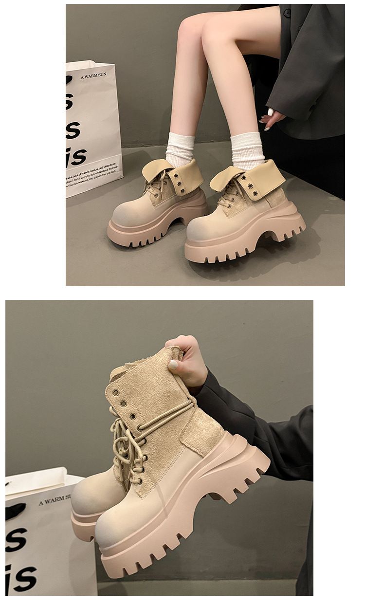 ShoeGlobe Vintage Flip-top Martin For Women 2025 Early Autumn New Single Thick-soled Two-way Short Trendy Yellow Boots_voghion.com