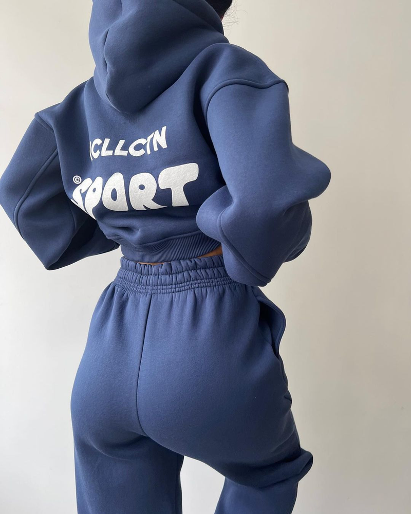 Tuta pantalone con cappuccio e stampa alla moda da donna_voghion.com
