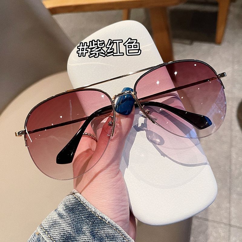 Qianai 2023 New Fashion Half-Frame Aviator Korean Style Personality Pilot UV Protection Sunglasses_voghion.com