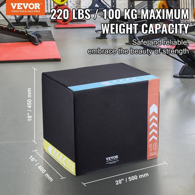 VEVOR 3 In 1 Plyometric Jump Box, 20/18/16 Inch Cotton Plyo Box, Platform & Jumping Agility Box, Anti-Slip Fitness Exercise Step Up Box For Home Gym Training, Conditioning Strength Training, Black_voghion.com