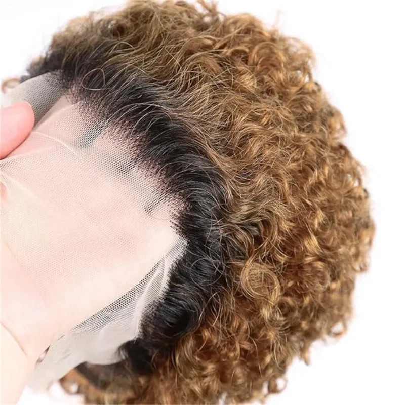 Pixie Cut Kort Bob Krøllet Parykker Ægte Hår Billig Transparent Blonde 99J Bourgogne Vand Dyb Bølge Lace Front Paryk Til Kvinder_voghion.com
