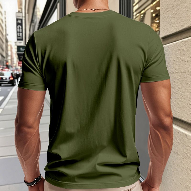 Herrenbekleidung T-Shirt Einfarbig V-Ausschnitt Kurzarm Sommer Neue Große Größe Trend Tops_voghion.com