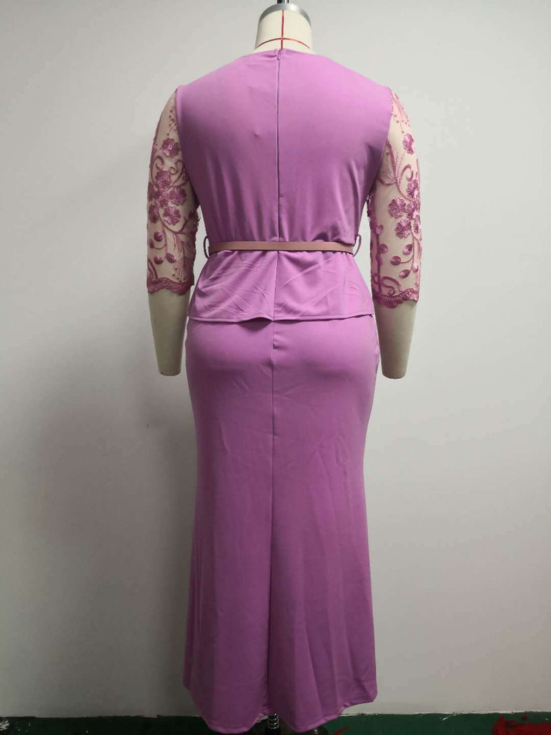 Nieuwe kanten splitjurk voor dames, lange jurken in grote maten_voghion.com