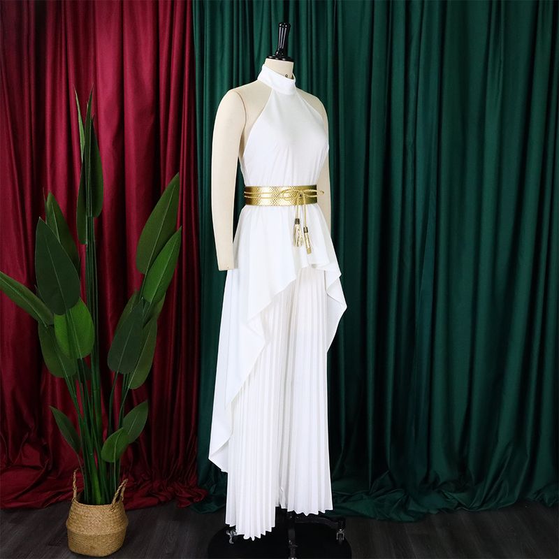 Damenbekleidung Sommermode zweiteilig ärmellos rückenfrei unregelmäßig langer Rock Hose mit weitem Bein_voghion.com