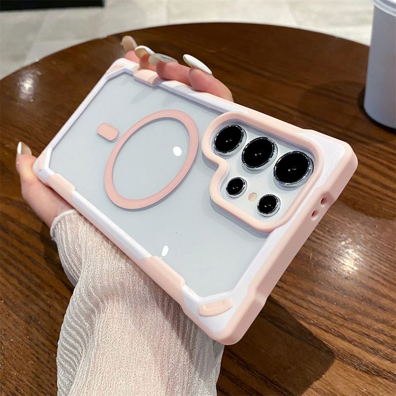 Contrast Clash Color Magnetic Phone Case For Samsung S25 Ultra S24 Plus For Armor Shockproof Bumper Transparent Cover_voghion.com