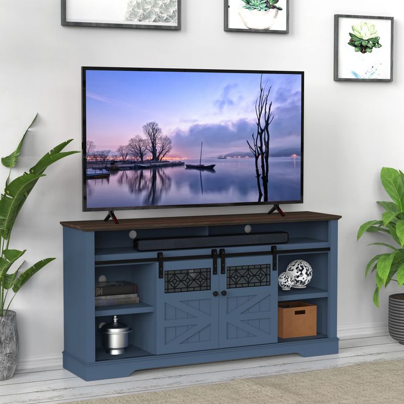 Farmhouse TV Stand With Sliding Barn Door & Drawer, 75" Rustic Entertainment Center For TVs Up To 75", Buffet Storage Cabinet For Living Room, Dining Room_voghion.com