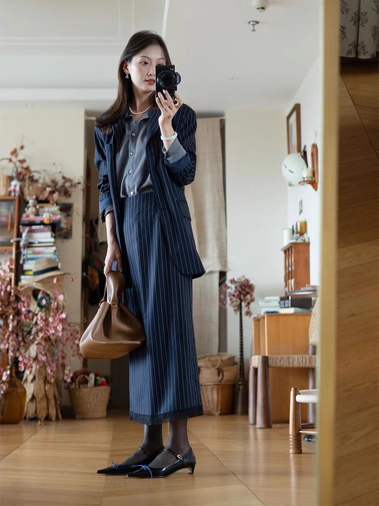 Elegant Suit Set For Women, High-End Feel, 2025 Spring New Casual Commuter Professional Wear, Slimming Blazer And Skirt_voghion.com