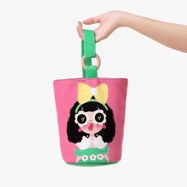Borsa tote portatile per impiegati, secchiello in tela, graziosa borsa porta pranzo a forma di secchiello, borsa della mamma per uscire_voghion.com