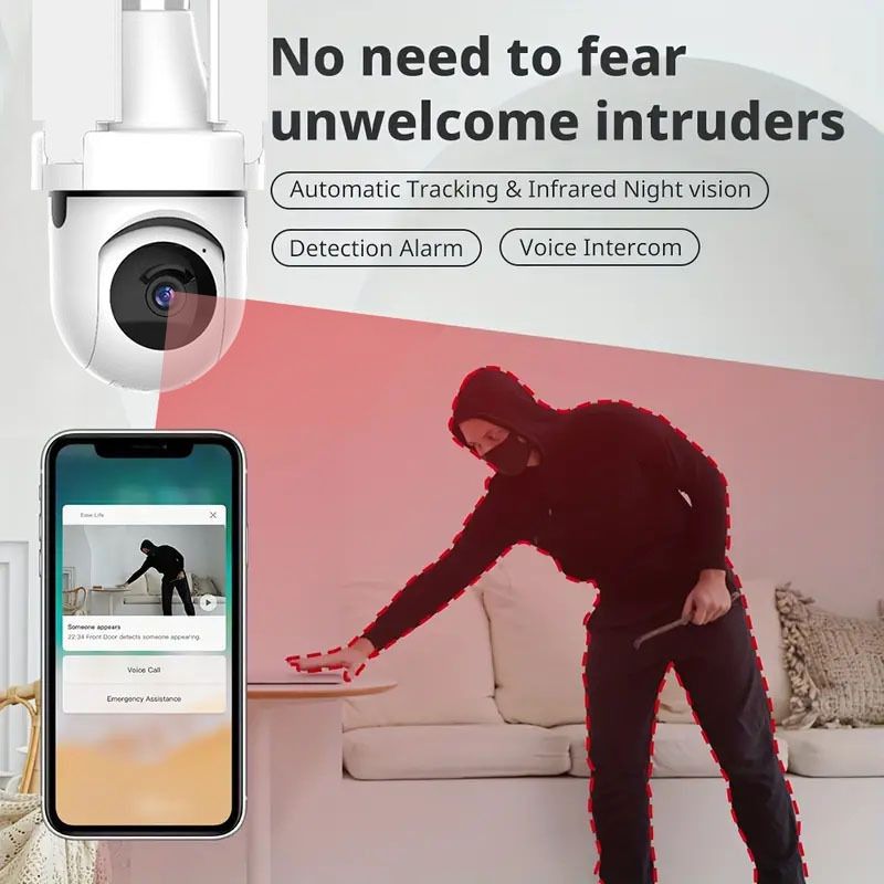 Drahtlose Lichtkopf-Überwachungskamera, 360-Grad-Panorama, intelligente hochauflösende Dreiblatt-Ventilator-Überwachungskamera, Lichtkopf_voghion.com