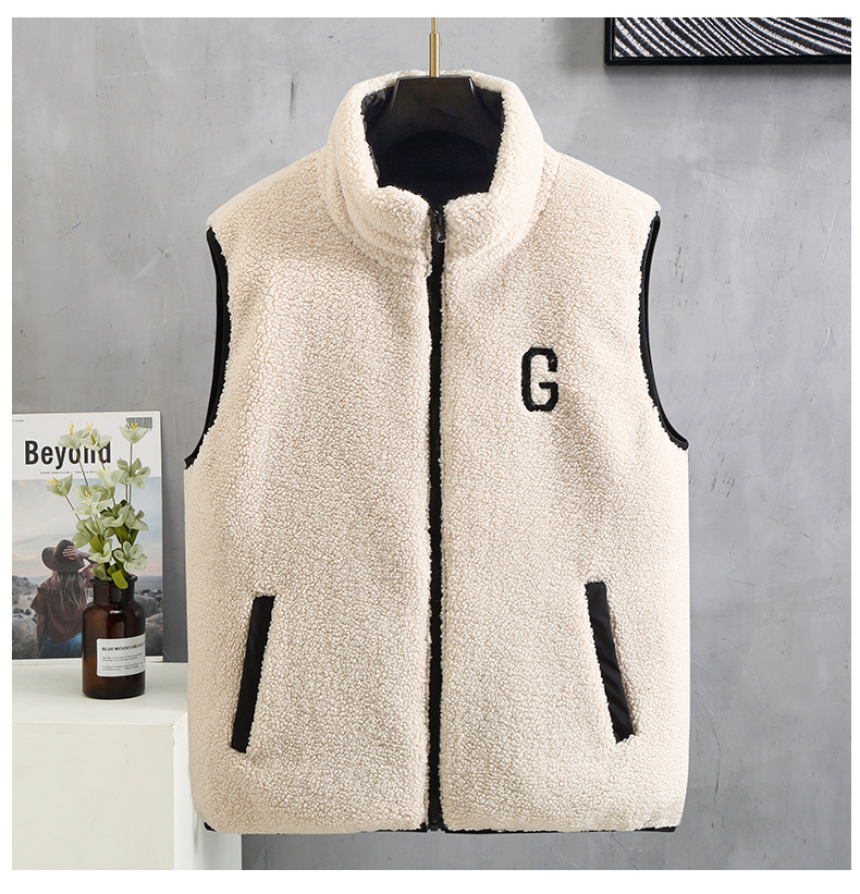 Erkek Giyim Gelgit marka ins kuzu kadife dik yaka yelek giymek erkek kış çift öğrenciler sıcak kalın zebra desen ceket_voghion.com