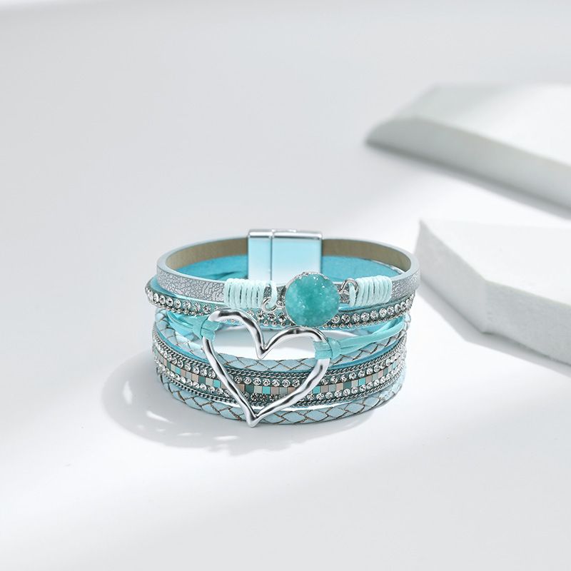 Set di bracciali a strati bohémien - Bracciale rigido regolabile a cuore aperto e catena con perline_voghion.com