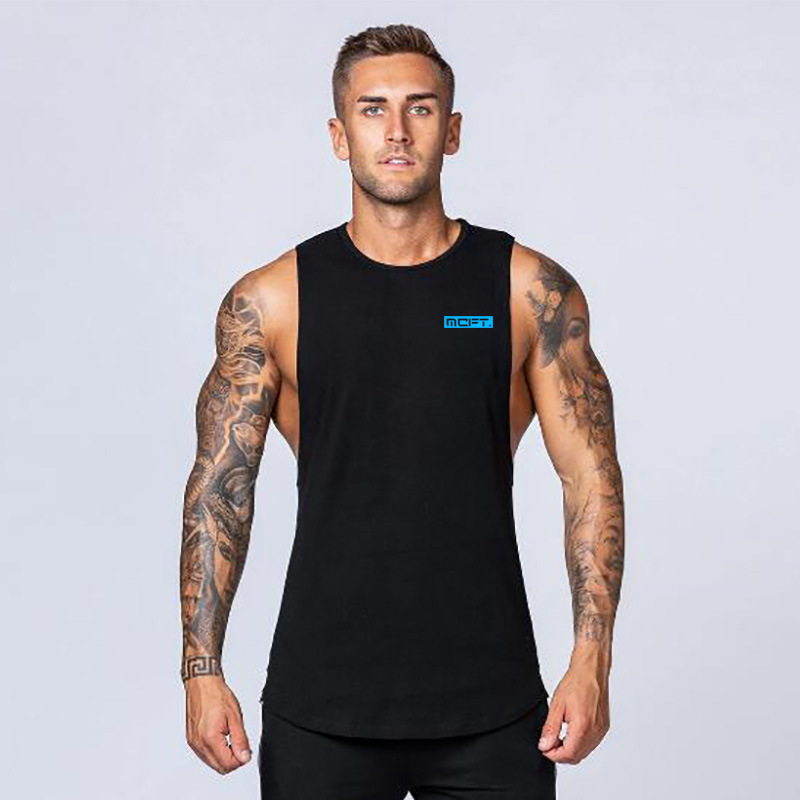 Herren-Fitness-Baumwollweste, atmungsaktives Unterhemd für den Sommersport, schmal geschnittenes, ärmelloses Camisole-Trainingsoberteil_voghion.com