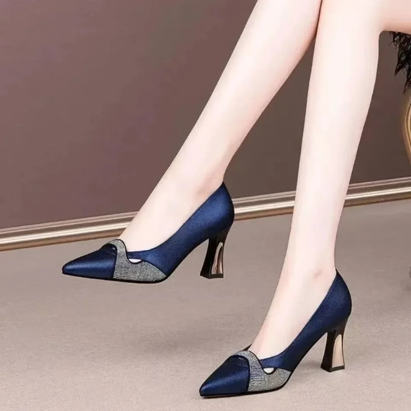 Damen-Klassiker, Marineblau, Kristallglänzende High-Heel-Schuhe, Damen-Frühlings- und Sommer-Komfort, stilvolle Pumps, Mulheres De Salto_voghion.com