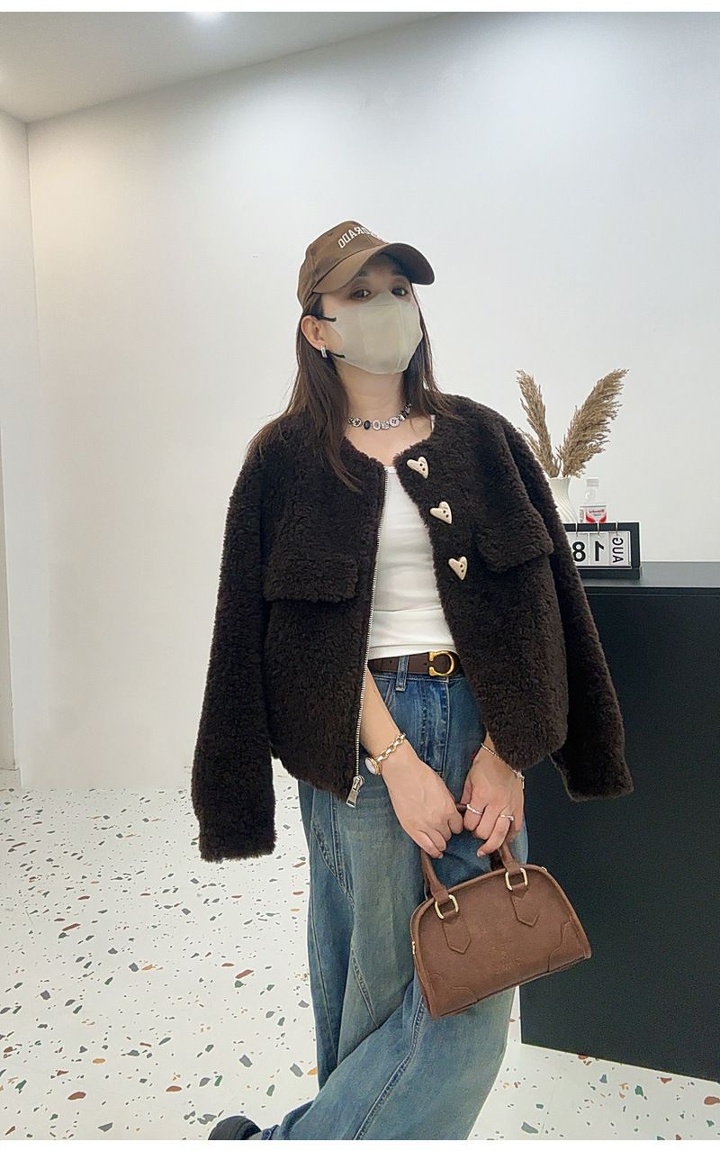 Damen Kunstpelz Kurzmantel Winter Rundhals Süße Kurzjacke Mit Ultralangen Ärmeln Trendy Fashion_voghion.com