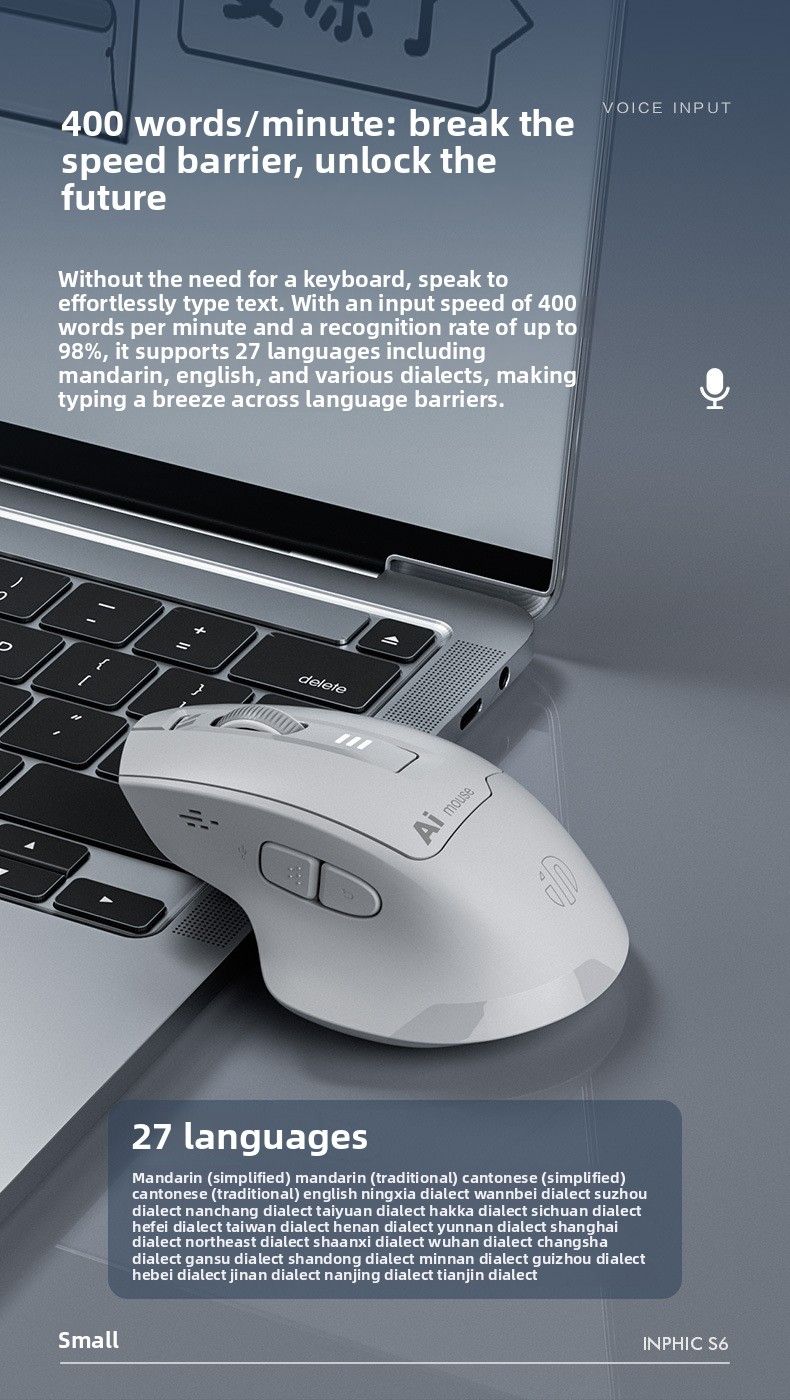 【Hohe Qualität】 INPHIC S6 Maus, kabellos, Bluetooth-Aufladung, leise, intelligente Sprachsteuerung, Eingabe, KI, Büro, Heimgebrauch_voghion.com