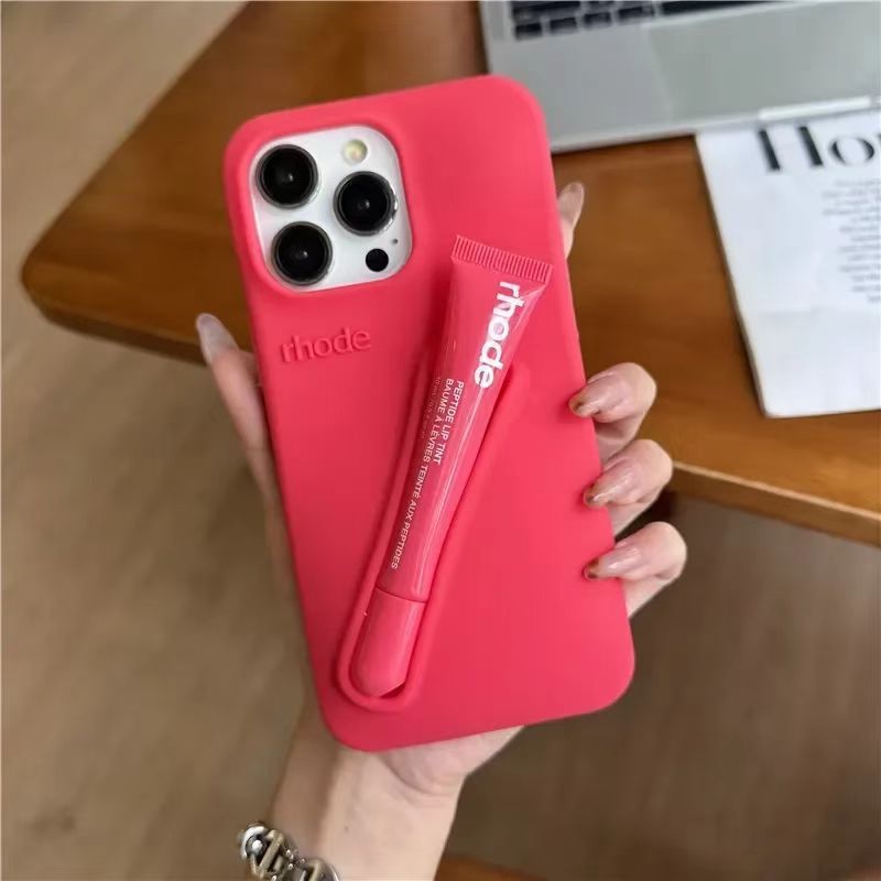TechGlobe Hailey Style Lipstick And Lip Gloss Holder IPhone 15 14 Phone Case 13 3D Silicone 17 Creative 11 16_voghion.com