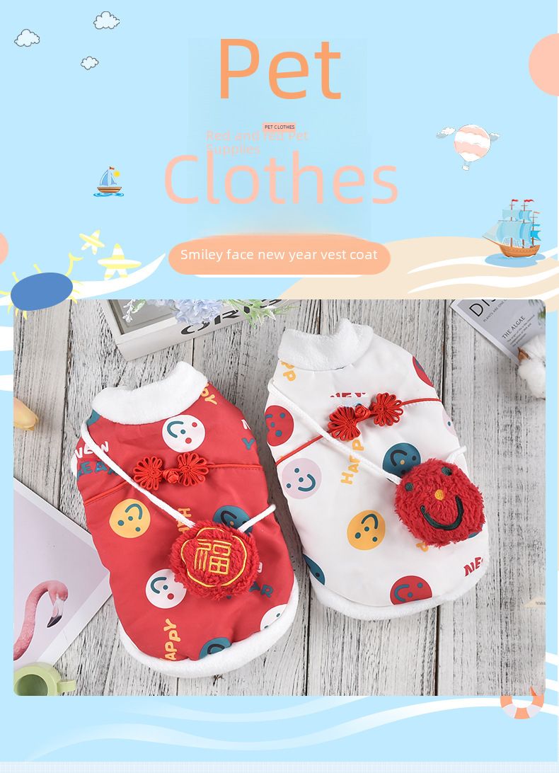 I produttori forniscono vestiti per cani con faccina sorridente per capodanno, vestiti per cuccioli, Teddy Corgi, vestiti in pile polare per animali domestici_voghion.com