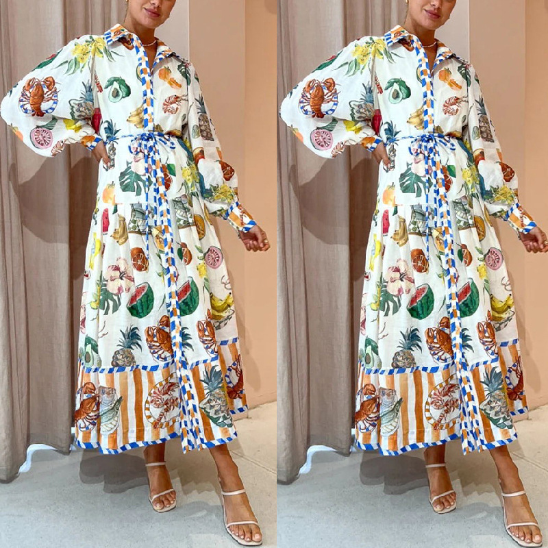 Abito in vita con lacci con stampa alla moda da donna_voghion.com